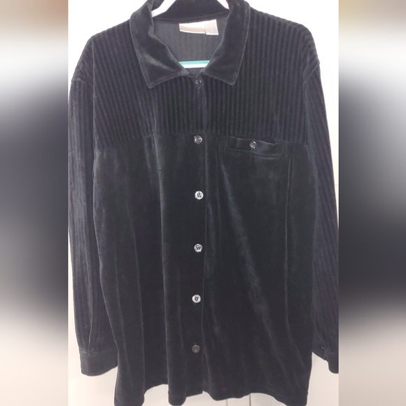 Elizabeth By Liz Claiborne Very Black Velor Long Sleeve 2x (22-24)Top EUC - Picture 1 of 11